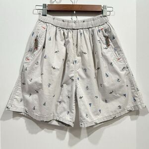 Nautical Cotton Shorts with Elastic Waist and Zipper Pockets Small